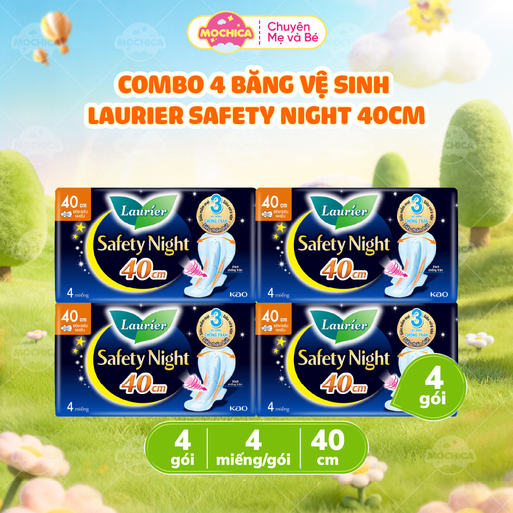 [COMBO 4] Băng vệ sinh Laurier Safety Night Đêm Siêu An Toàn 40cm 4 miếng-Mochica