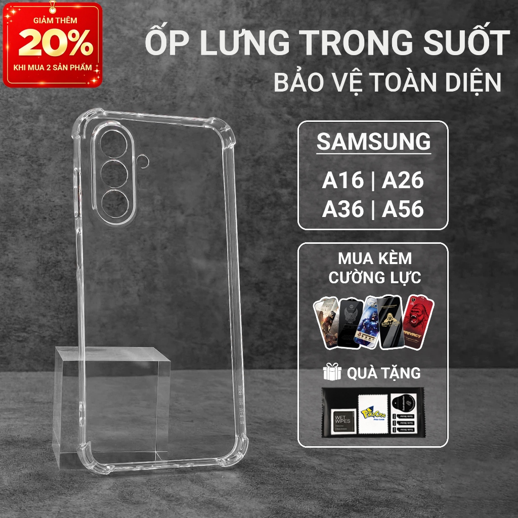 Ốp lưng Samsung A16, A26, A36, A56 5G pikacase trơn trong suốt | Ốp điện thoại SS galaxy dẻo bảo vệ 