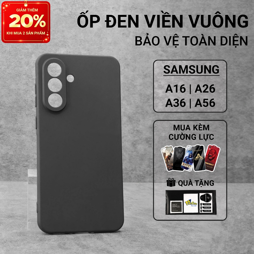 Ốp lưng Samsung A16, A26, A36, A56 5G pikacase trơn màu đen | Ốp điện thoại SS galaxy dẻo bảo vệ cam
