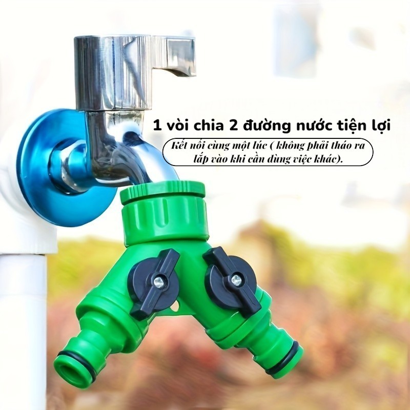 Cút Chia Nước 2 Đầu Van Khóa Đôi, Đầu Chia Vòi Nước 2 Nhánh, Nối Ống Tưới Cây Rửa Xe Chống Rò Rỉ