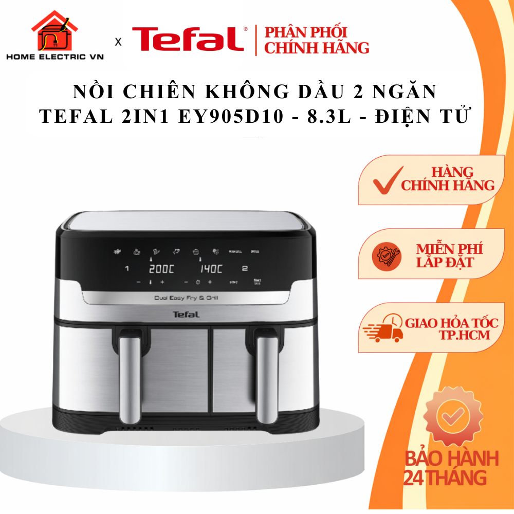 Nồi chiên không dầu 2 ngăn Tefal 2in1 EY905D10 - 8.3L - Điện tử