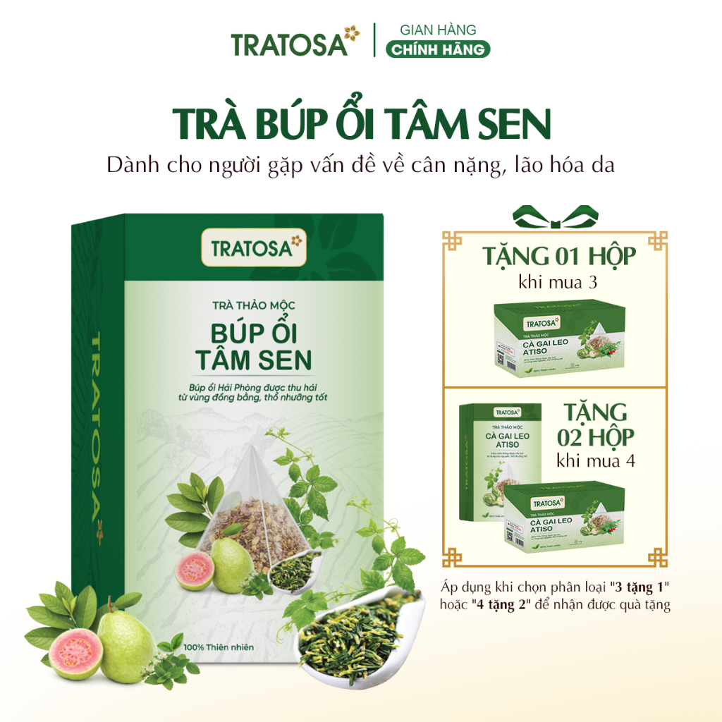Trà búp ổi tâm sen TRATOSA 8 vị dược liệu quý, thon gọn vóc dáng, an toàn từ thiên nhiên