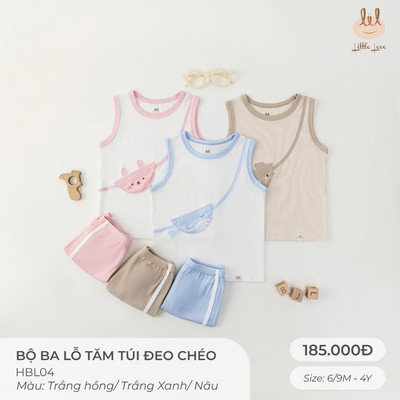 Bộ ba lỗ tăm túi đeo chéo Lil Little Love  [ Siêu Mềm, Mát, Mịn Co Dãn Và Thấm Hút Mồ Hôi Tốt] Size 6M - 4Y (HBL04)