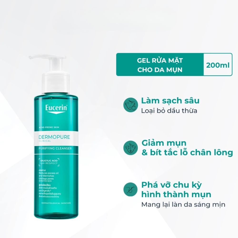 Ảnh 3 của Gel rửa mặt Eucerin DermoPure Clinical Purifying Cleanser giúp sạch sâu, giảm dầu nhờn.