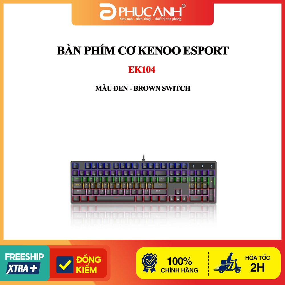 Bàn phím cơ KENOO ESPORT EK104 - Màu đen - Brown switch