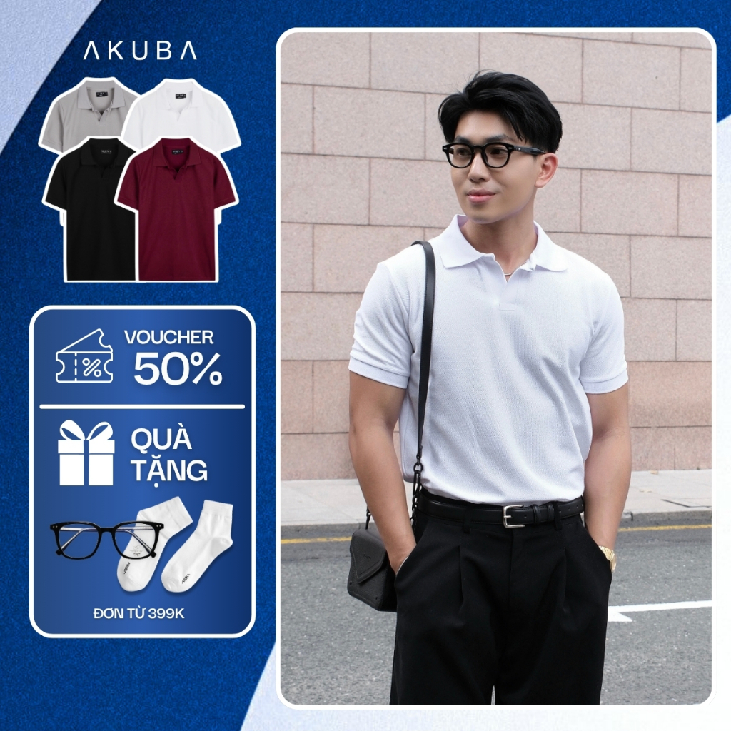 Áo Polo Nam AKUBA Cổ Bẻ Slimfit, Vải Cotton Co Giãn, Thoáng Mát, Mềm Mịn | 01HE1325