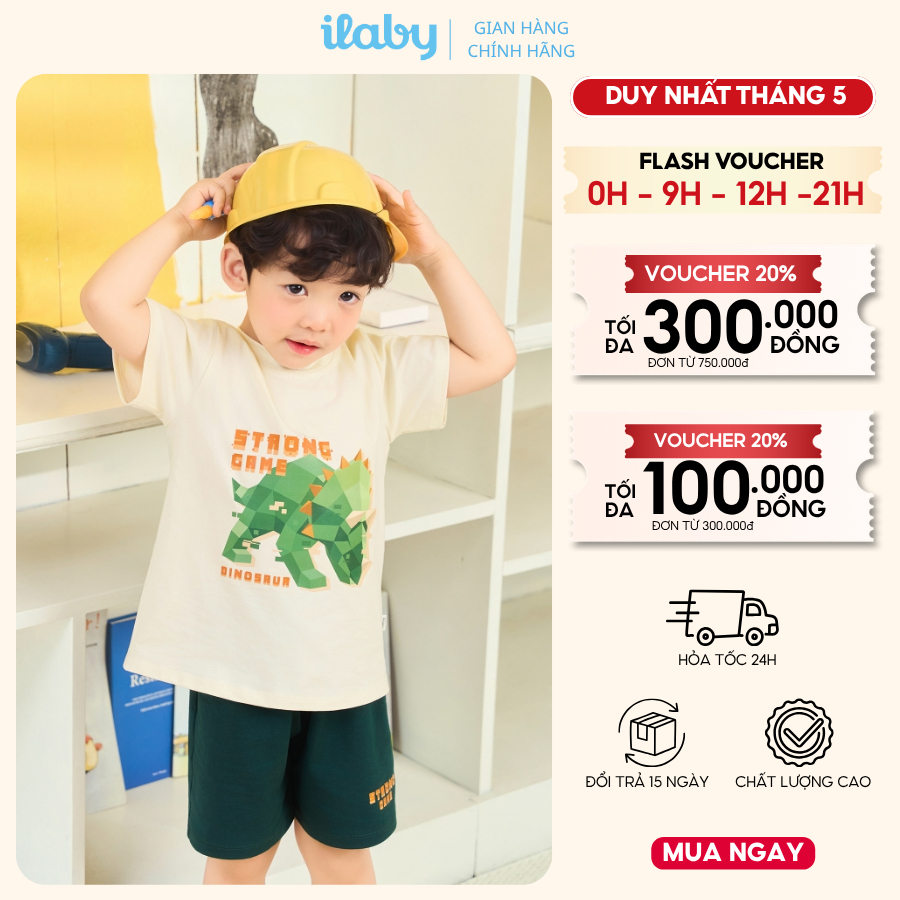[ILABY HCM] Bộ Đồ Bé Trai Cotton Tự Nhiên In Khủng Long 3D – Đồ Bộ Cho Bé Đi Học, Đi Chơi Siêu Mát S