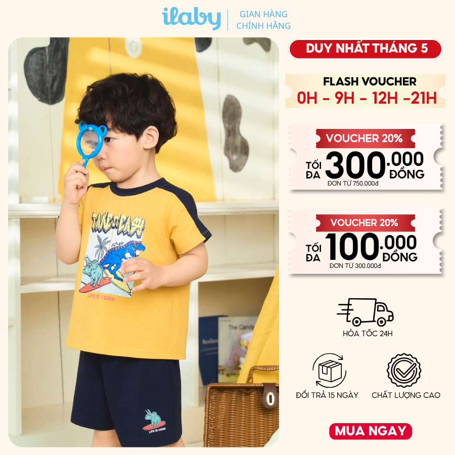[ILABY HCM] Đồ Bộ Bé Trai Set Áo Thun Khủng Long Lướt Sóng Siêu Ngầu Size 2-12 Tuổi [3914]