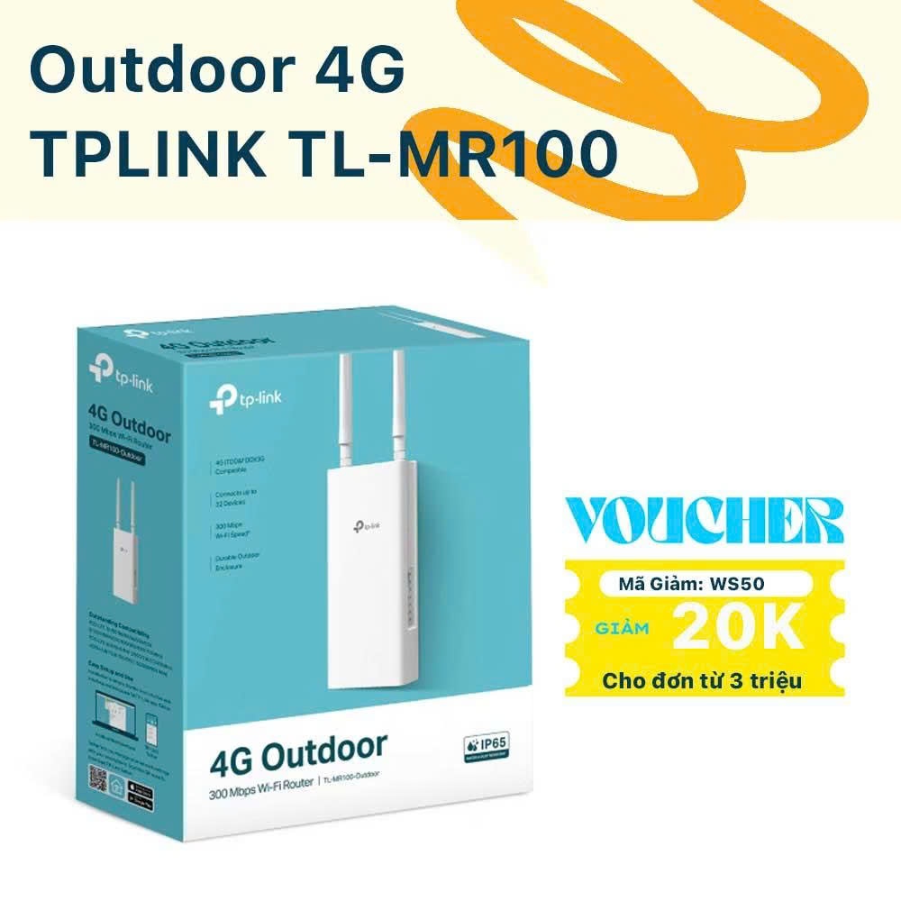 Bộ Phát WiFi 4G Ngoài Trời TP-Link TL-MR100 Outdoor 300Mbps | Chuẩn IP65 Chống Nước Bụi | Cắm SIM Dù