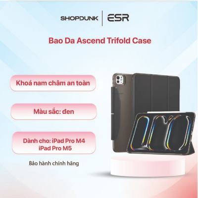 Bao Da Ascend Trifold Case ESR cho iPad Pro M4 & iPad Pro M5 - Màu đen