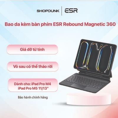 Bao da kèm bàn phím ESR Rebound Magnetic 360 dành cho iPad Pro M4 & iPad Pro M5 11/13" - Màu đen