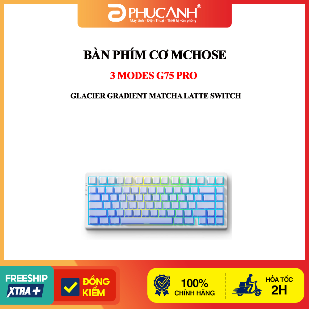 Bàn phím cơ MCHOSE 3 Modes G75 Pro Glacier Gradient Matcha Latte switch