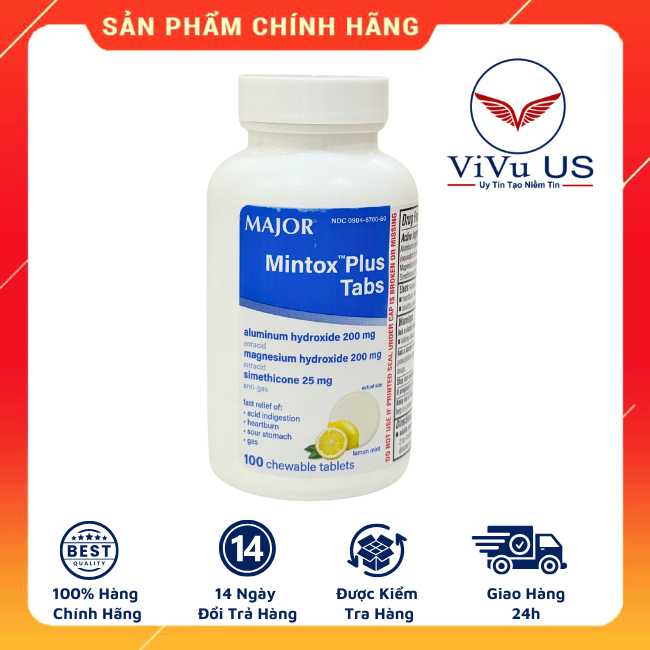Viên Uống Hỗ Trợ Tiêu Hóa Major Mintox Plus Tabs Antacid 100 Viên Của Mỹ