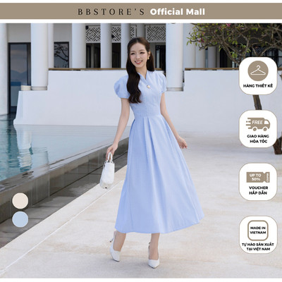 BBSTORE'S Đầm Xòe Dạo Phố Cotton Dài Ford Sọc Tay Ngắn Phồng Kèm Tag Kim Loại - DAE45B