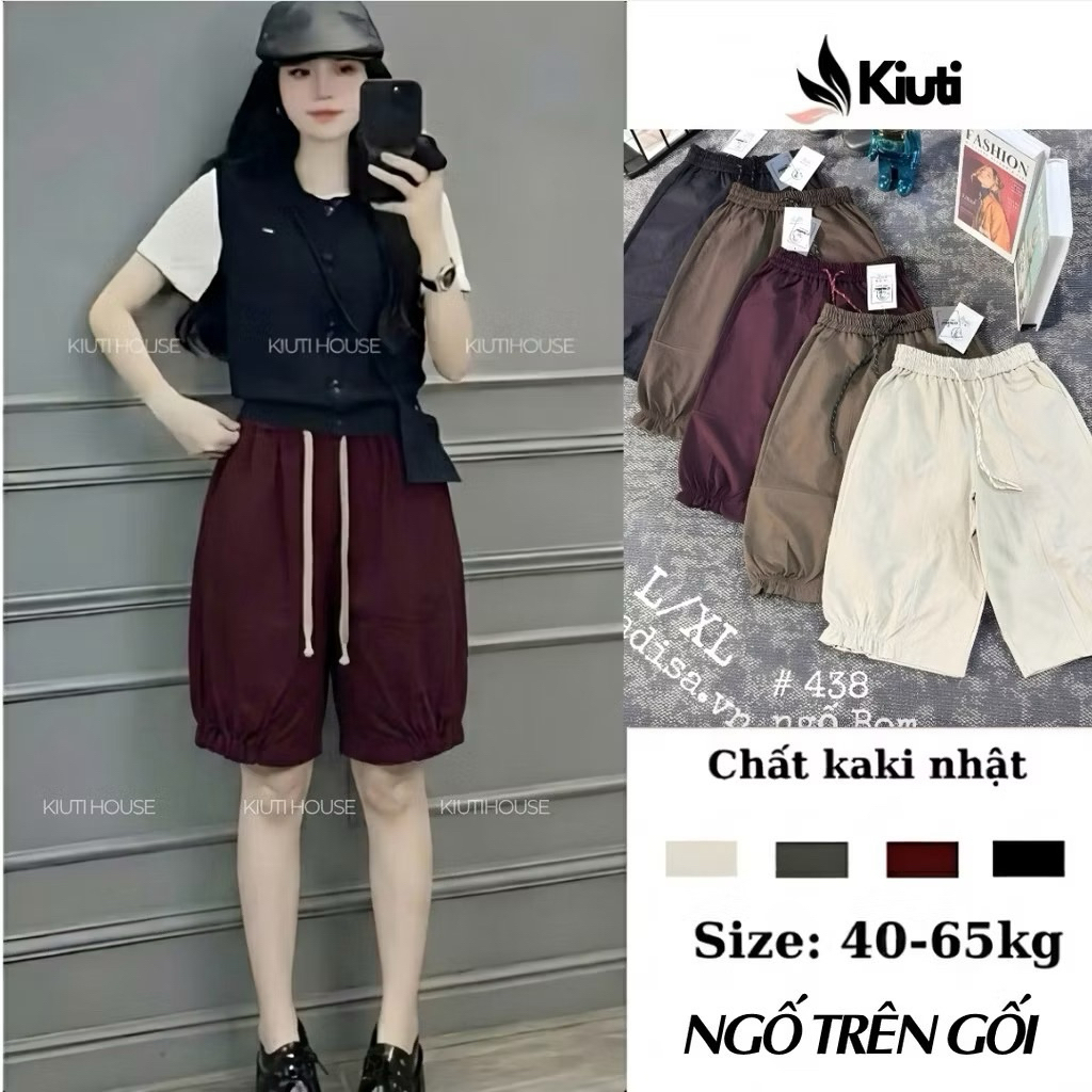 Quần Kaki Sooc Cạp Cao Trên Gối Ống Rộng Phối Bèo Gấu Basic Modern Girl Phong Cách Hàn Quốc