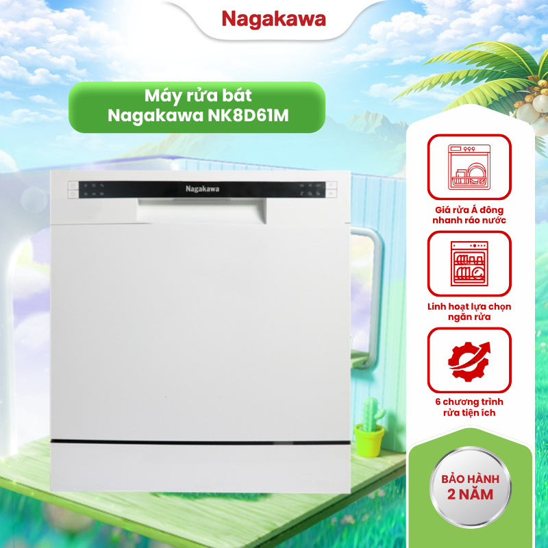 Máy Rửa Bát Nagakawa NK8D61M/NK8D01M/NMD9811 Chính Hãng Malaysia - 8 Bộ/16 Bộ - Sấy Khô Diệt Khuẩn -