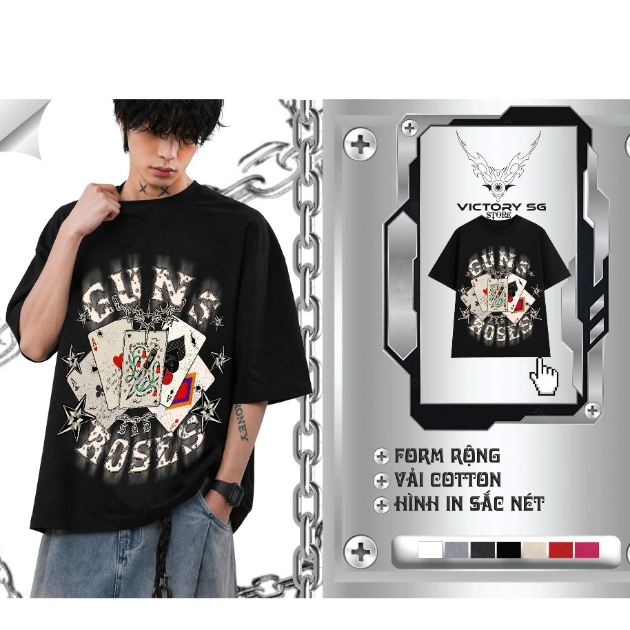 Áo Thun VICTORY - ''GUNS ROSES"/ Form Rộng Unisex 100% Cotton 2C DÀY DẶN, ĐL 280GSM. Hình In Thở DTG