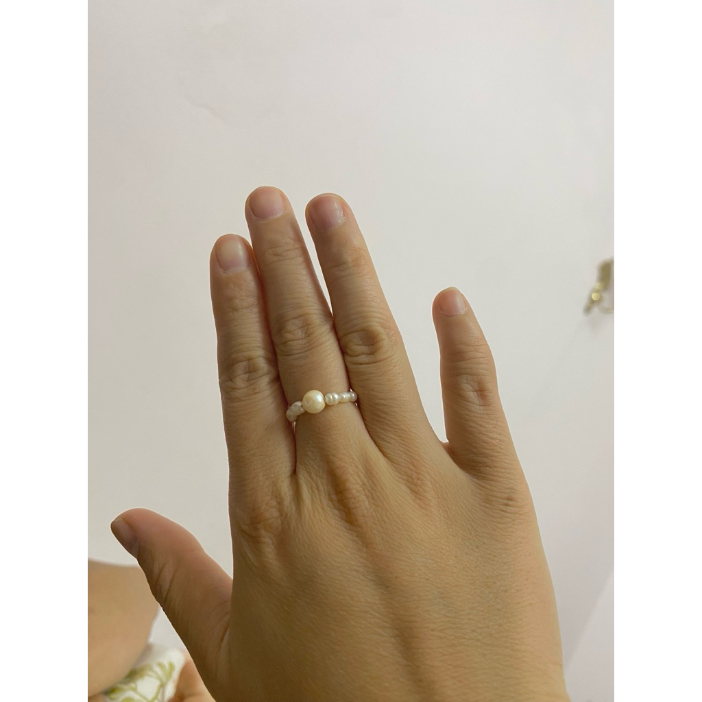 Nhẫn  ngọc   trai thật keshi và mặn akoya nhí