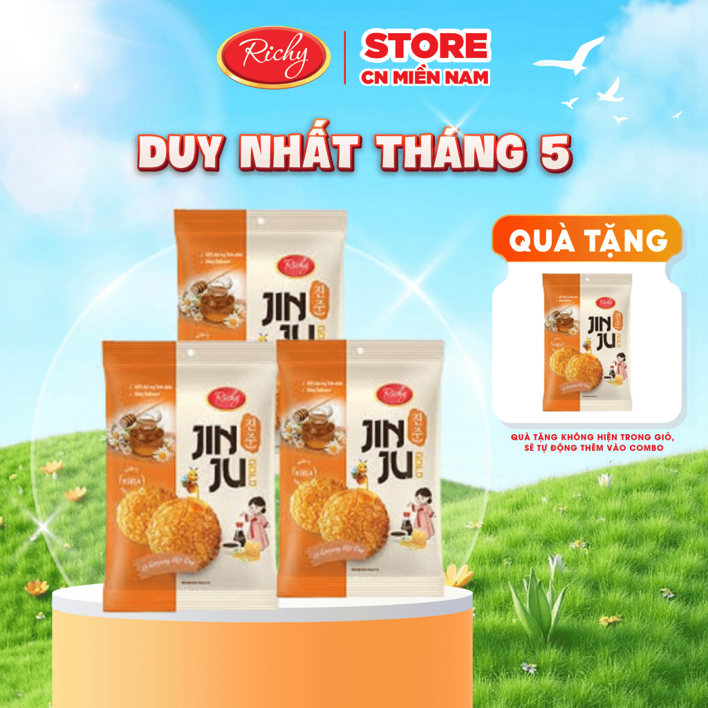 [MUA 3 TẶNG 1] Bánh gạo Richy Jinju Gold hương vị Ganjang mật ong 100g