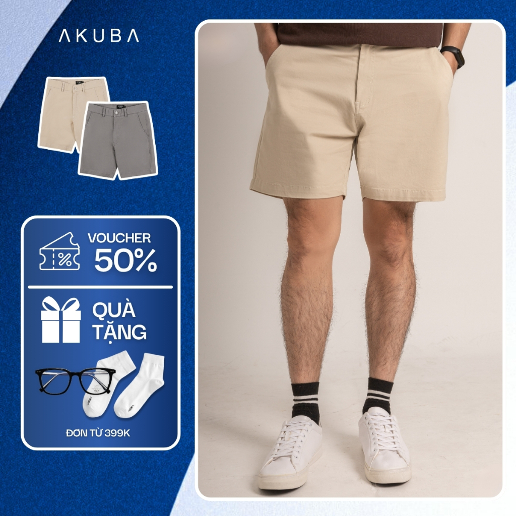 [COLLECTION HÈ] Quần short kaki nam basic AKUBA form regular thoáng mát, co giãn | 01R0800