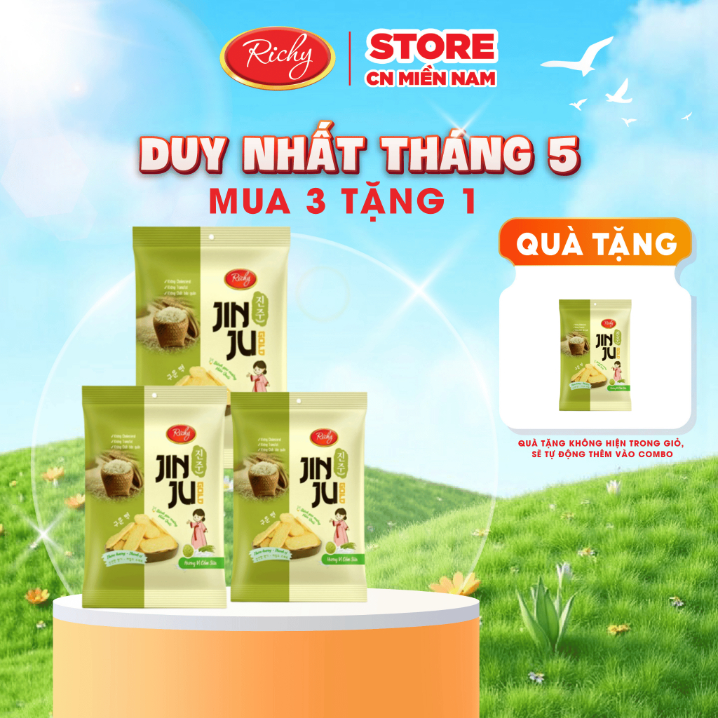 [MUA 3 TẶNG 1] Bánh Gạo JINJU RICHY vị Cốm Sữa 145g