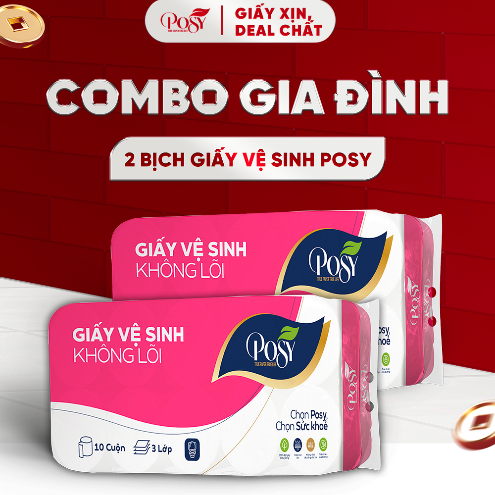 POSY_[COMBO GIA ĐÌNH] - MUA 2 BỊCH GVS POSY 10 CUỘN 3 LỚP CÓ LÕI - KHÔNG LÕI mềm mịn, tiết kiệm cho 