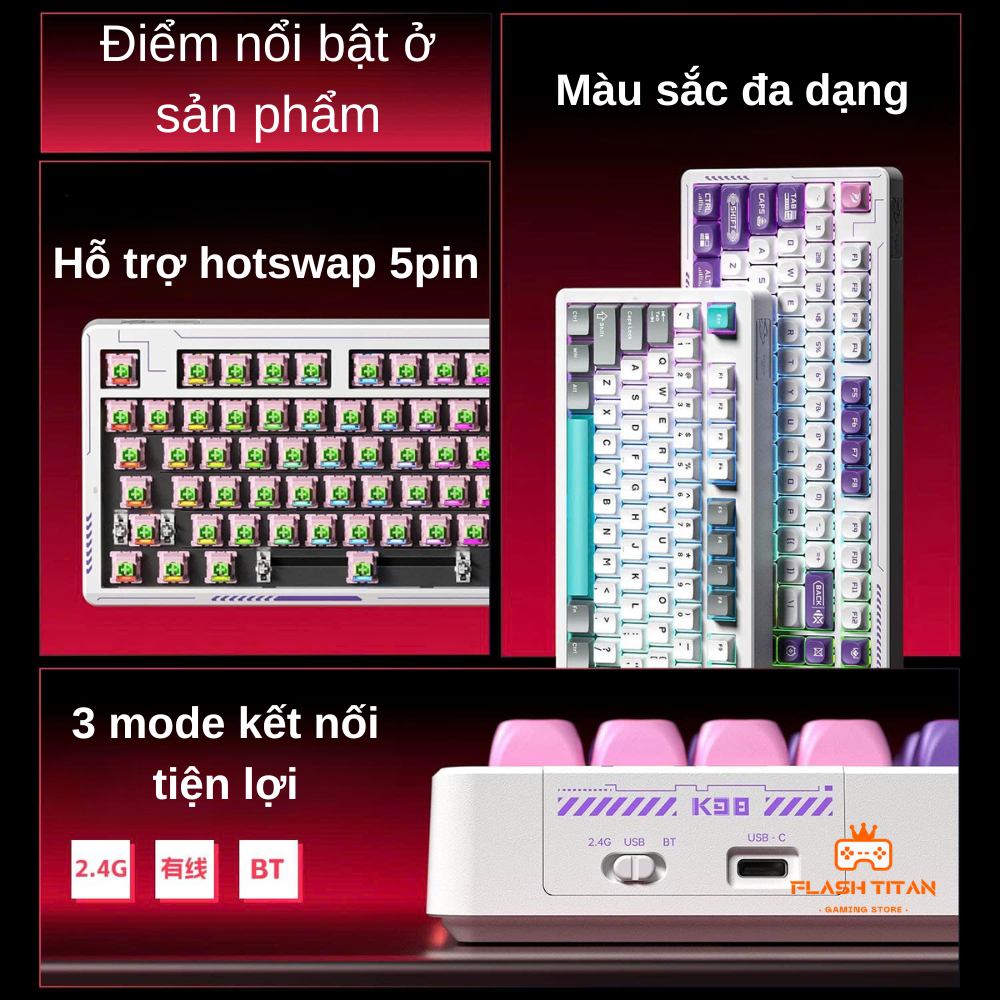 Bàn phím cơ Lingbao K98 | K98 PRO Fullsize Kết Nối Không Dây Bluetooth, Có màn hình LCD, App tùy chỉnh Dùng cho PC,Latop | BigBuy360 - bigbuy360.vn