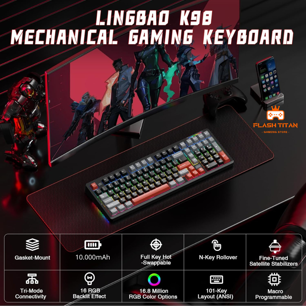 Bàn phím cơ Lingbao K98 | K98 PRO Fullsize Kết Nối Không Dây Bluetooth, Có màn hình LCD, App tùy chỉnh Dùng cho PC,Latop | BigBuy360 - bigbuy360.vn