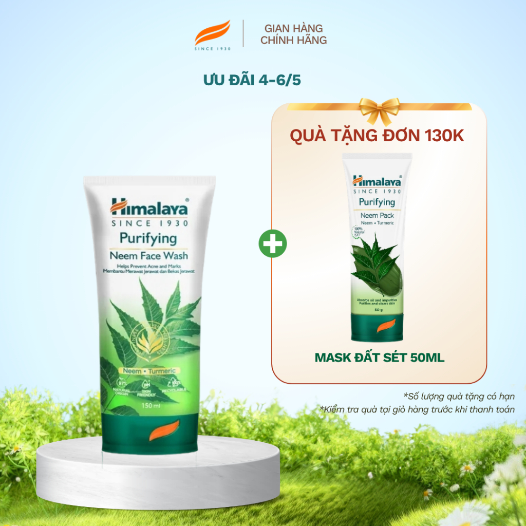 Sữa rửa mặt giảm mụn mờ thâm và sạch dầu thừa Himalaya Purifying Neem Face Wash 150ml