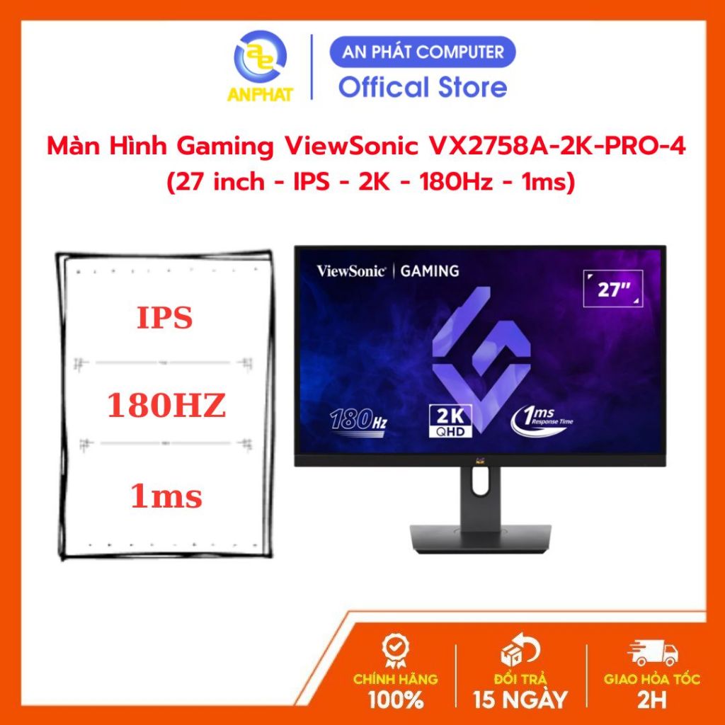 Màn Hình Gaming ViewSonic VX2758A-2K-PRO-4 (27 inch - IPS - 2K - 180Hz - 1ms)