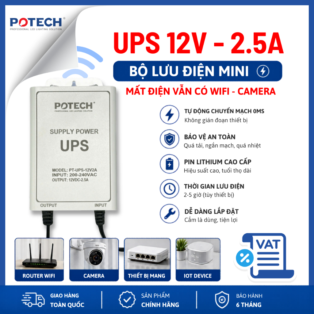[CHÍNH HÃNG] Bộ lưu điện UPS-12V-2.5A, UPS-12V-2A cho bộ định tuyến WiFi, camera an ninh