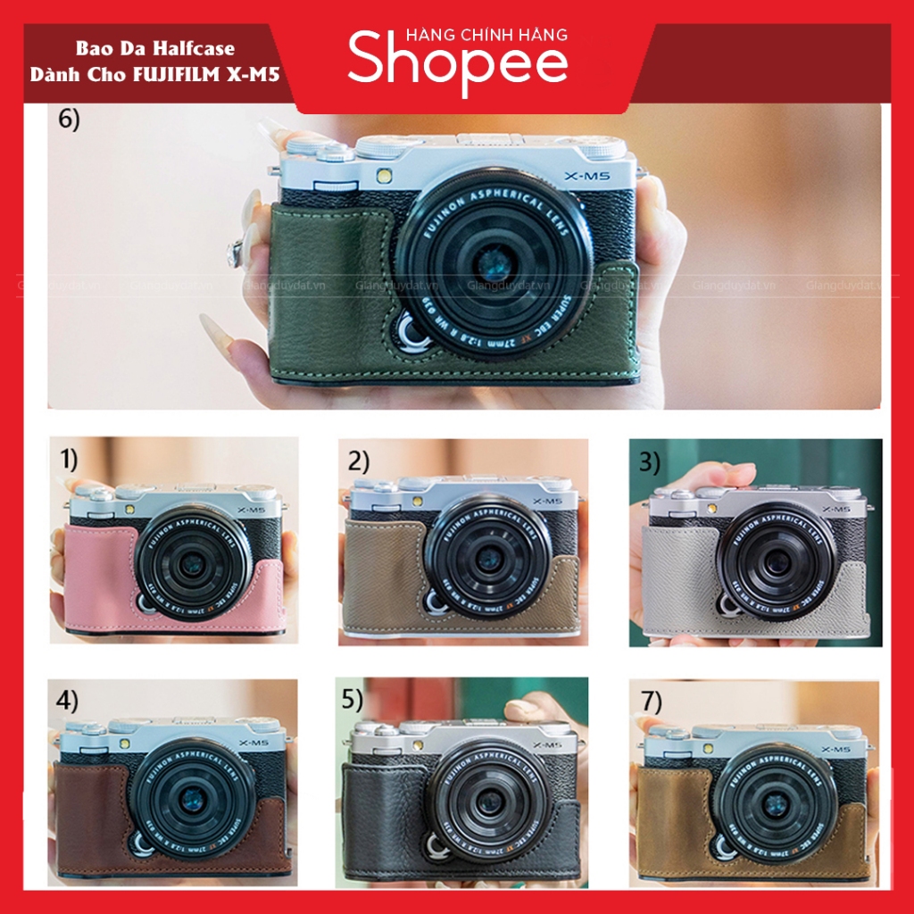 Bao Da Leather Halfcase Fujifilm X-M5 kèm dây đeo cổ da thật -  thương hiệu SHELV l Halfcase Fujifil