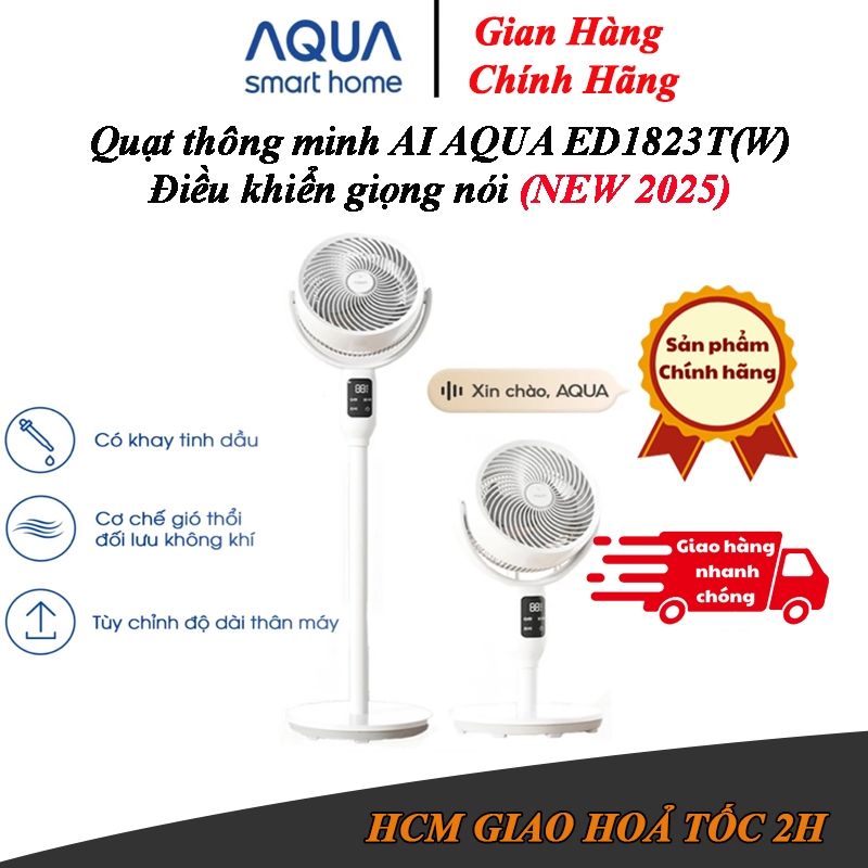 Quạt điều khiển giọng nói AI AQUA ED1823T(W), tích hợp tinh dầu, đối lưu không khí - Chính hãng