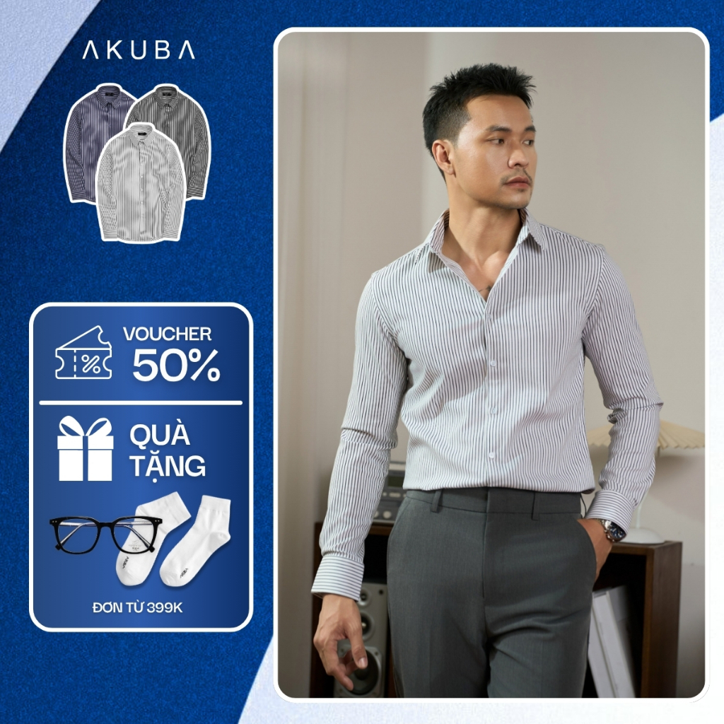 Áo Sơ Mi Nam AKUBA Tay Dài Thoáng Mát Thanh Lịch Công Sở | 02AP1154