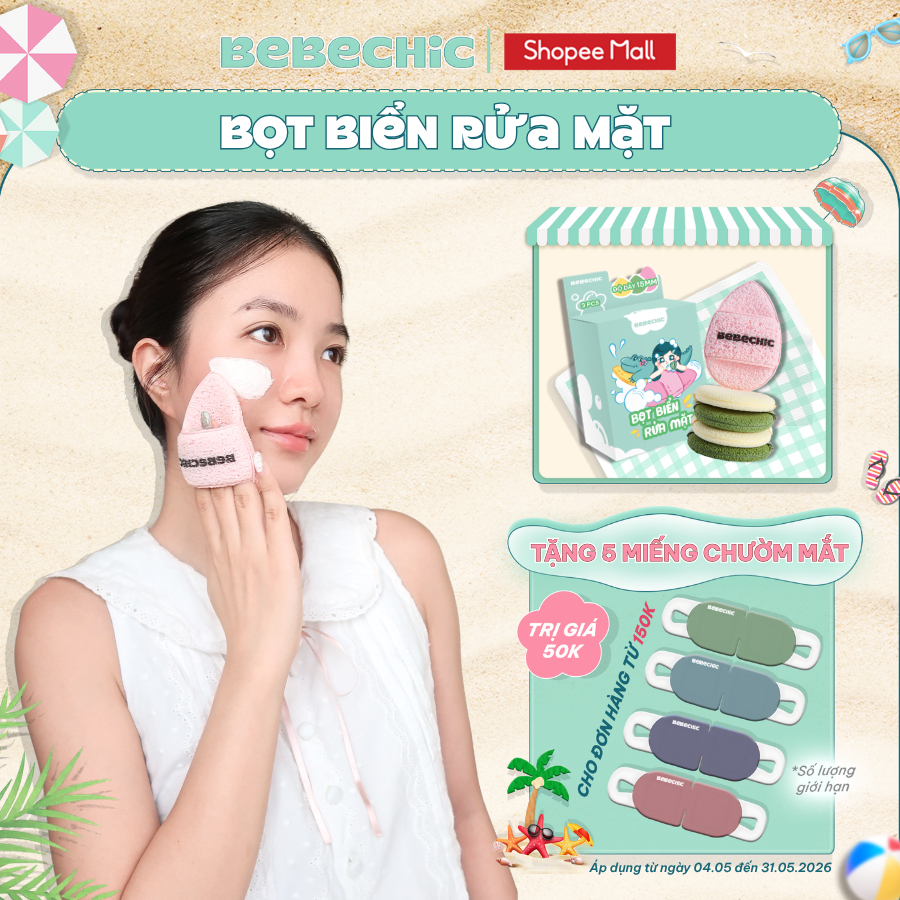 Bông Mút Bọt Biển Rửa Mặt BEBECHIC Mềm Mại, Hỗ Trợ Tạo Bọt, Làm Sạch Da Mặt Hiệu Quả (Hộp 3 Mút)
