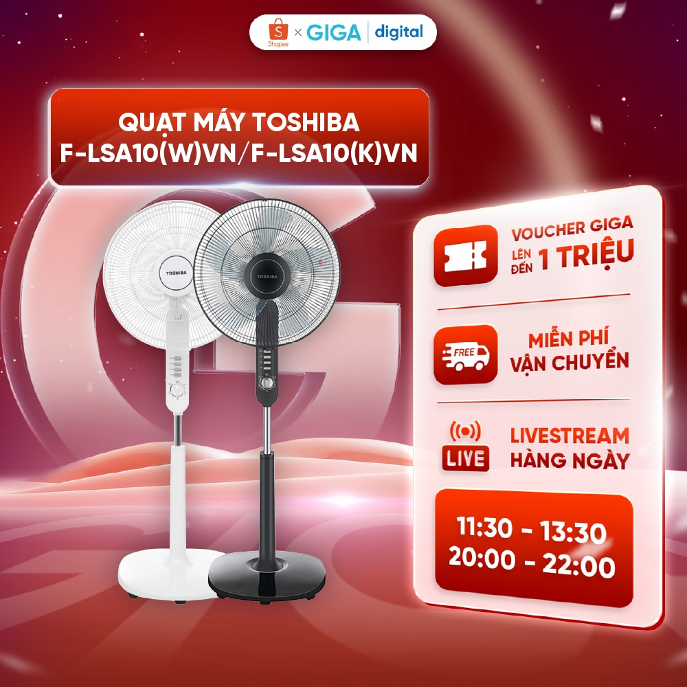 [Voucher 5%] Quạt đứng Toshiba F-LSA10(W)VN/ F-LSA10(K)VN 50W - 3 tốc độ gió - Bảo hành 12 Tháng
