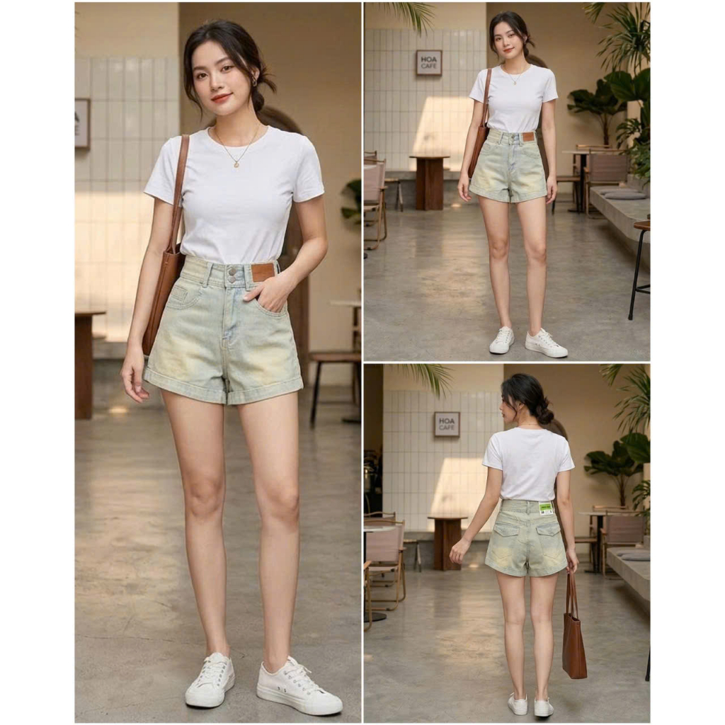 Quần ngố sooc bò jean nữ jeans cạp cao phong cách Hàn Quốc sành điệu style jeanshop_0603 ms03