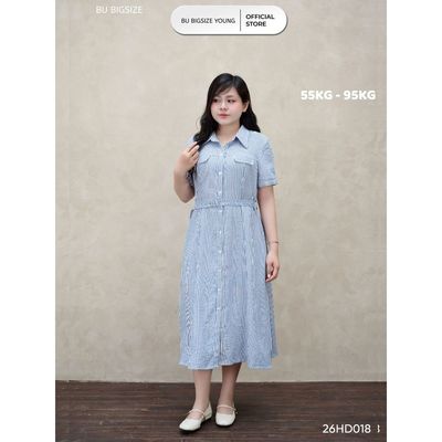 Đầm sơ mi kẻ dáng dài BIGSIZE (55kg đến 95kg) – 26HD018 - [BU Bigsize Young]