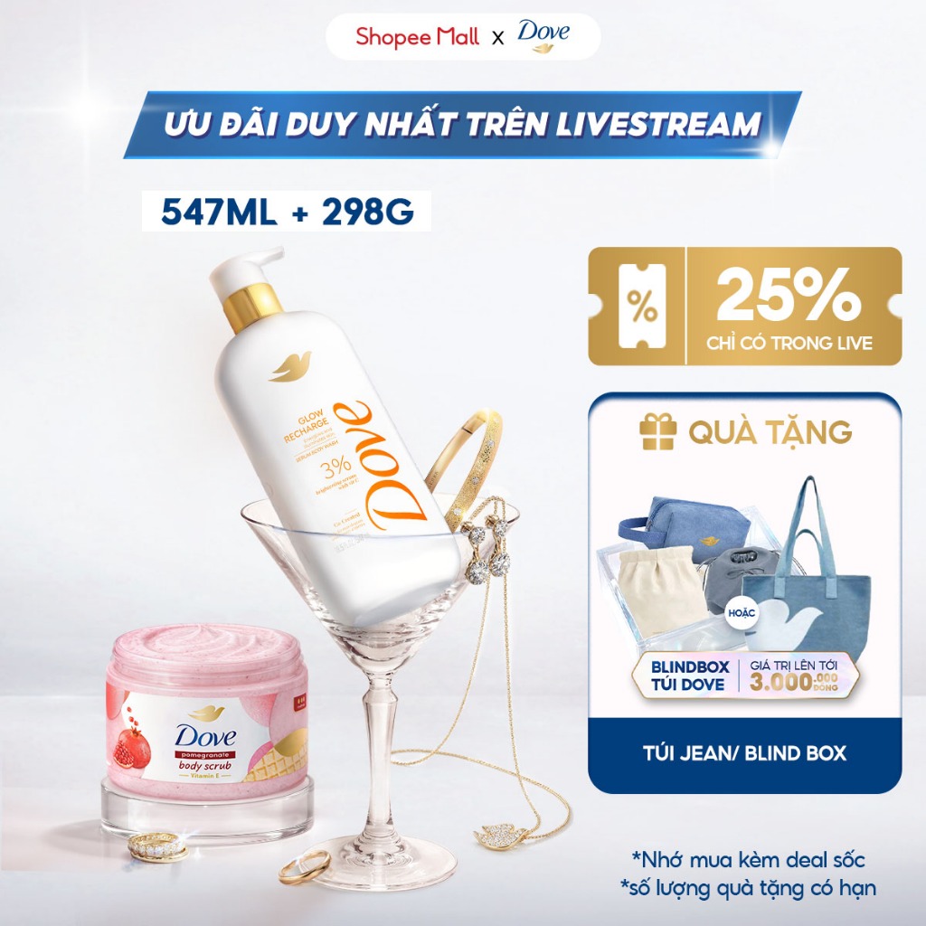[Quà tặng Blindbox] [LIVE]Combo Sữa tắm Dove Serum Dưỡng da chuyên sâu 547ml + Tẩy Da Chết Dưỡng Ẩm 