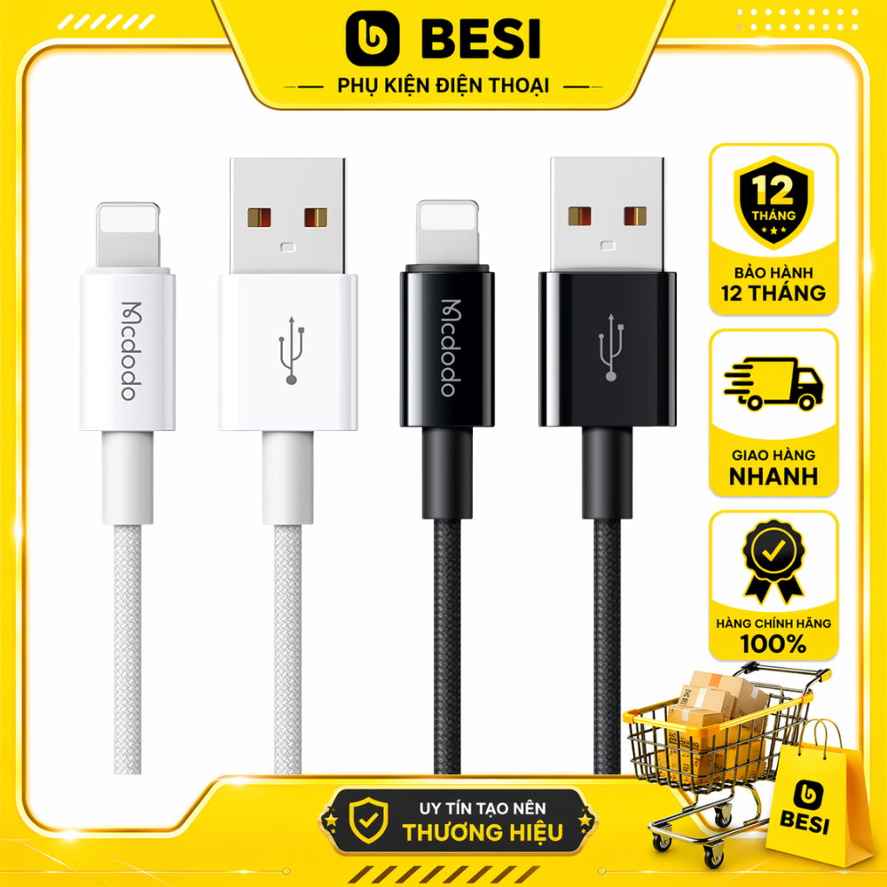 Cáp Sạc Mcdodo 3A USB to Ln | Sạc Nhanh An Toàn, Bện Dù Bền Bỉ, Chính Hãng