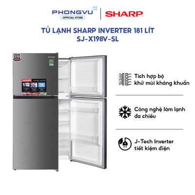 Tủ lạnh Sharp Inverter 181L SJ-X198V-SL - Làm lạnh đa chiều - Nano Ag+ khử mùi - Bảo hành 12 tháng