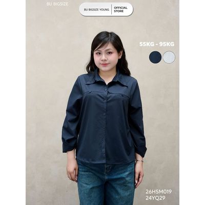 Áo sơ mi cơi túi tay cá ẩn BIGSIZE (55kg đến 95kg) – 26HSM019  - [BU Bigsize Young]