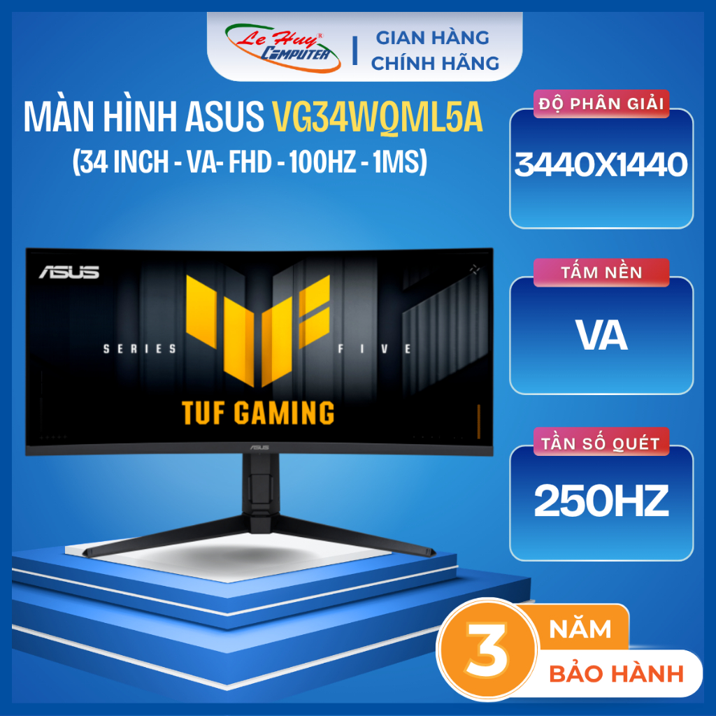 Màn Hình LCD ASUS TUF Gaming Series 5 VG34WQML5A (34 inch/VA/1ms(GTG)/250Hz) - Hàng Chính Hãng