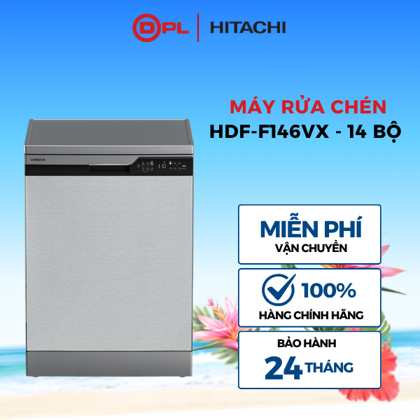 Máy rửa chén độc lập 14 bộ Hitachi HDF-F146VX - Màu thép không gỉ, Tiết kiệm nước & điện