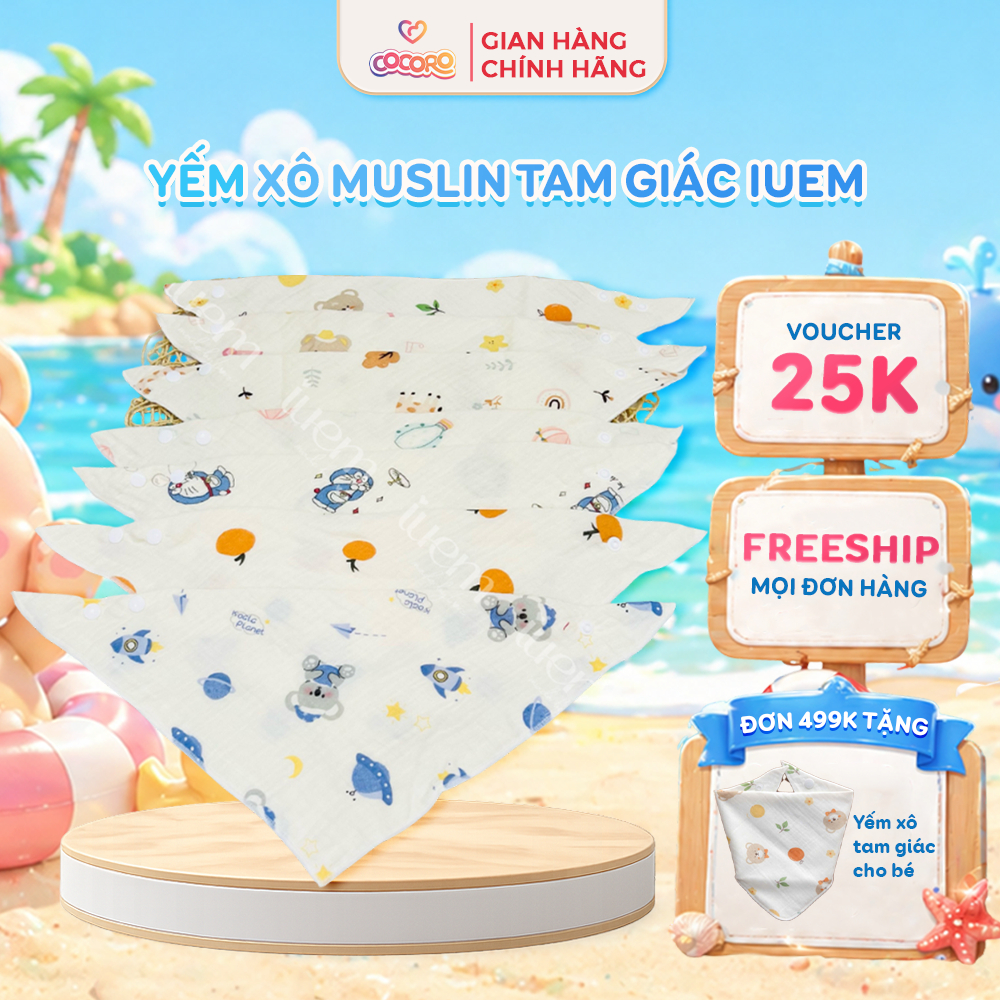 Khăn Yếm Quàng Cổ Tam Giác Xô Muslin IUEM Cho Bé – Bấm Cúc Tiện Lợi, Dễ Sử Dụng - Cocoro Baby