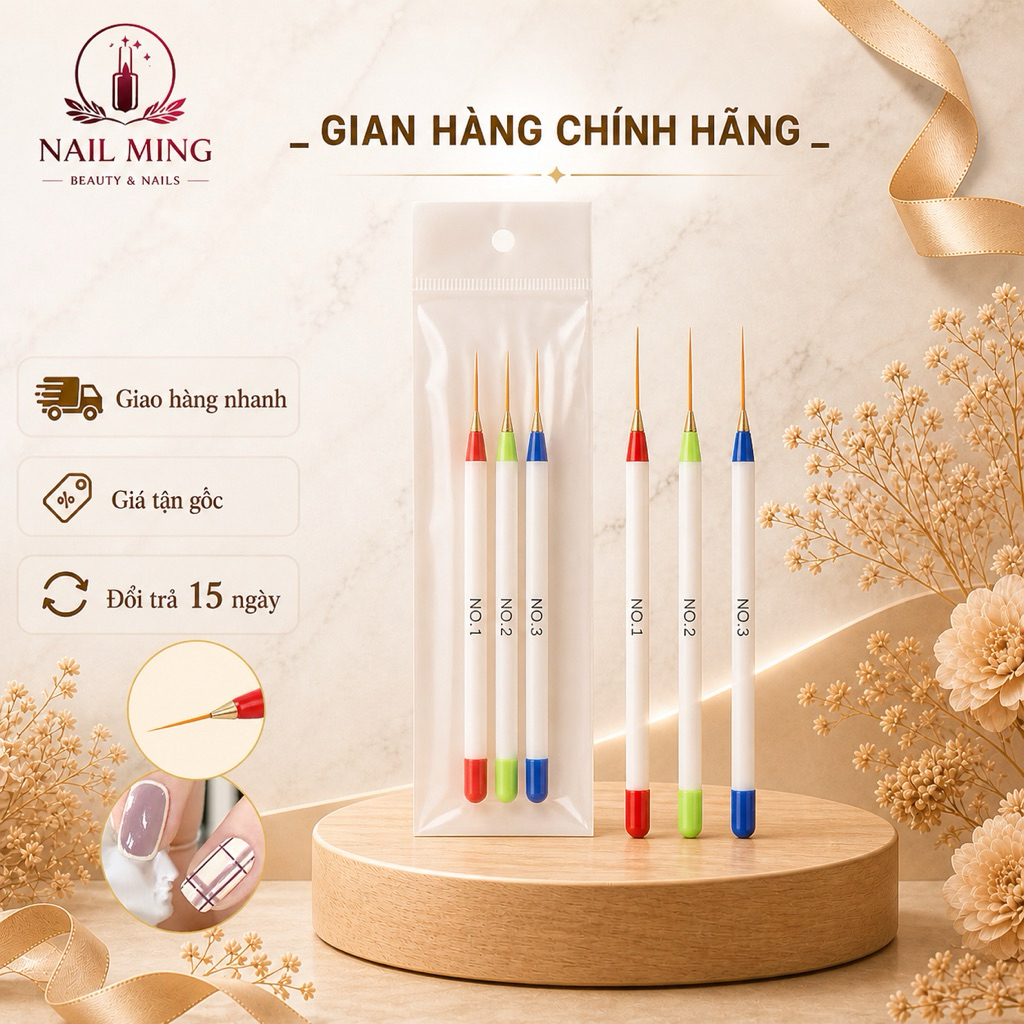 Set 3 cây cọ râu vẽ móng - Cọ vẽ trang trí nail chuyên dụng