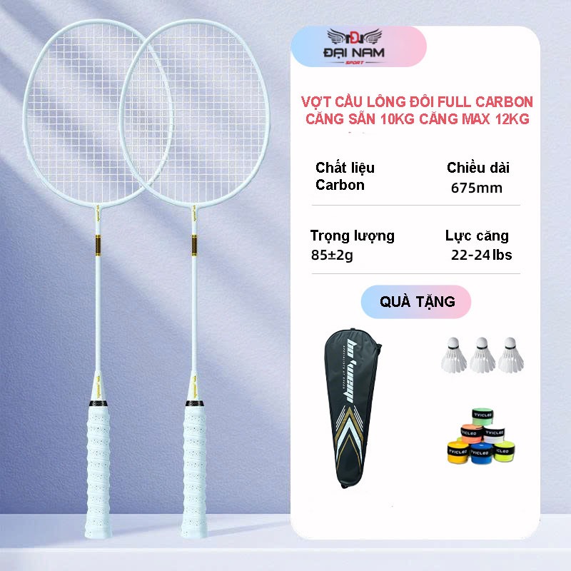 Bộ 2 Vợt Cầu Lông B01 Căng Sẵn 9kg Căng Max 11kg Full Carbon + Tặng Cuốn Cán Và Túi Đựng