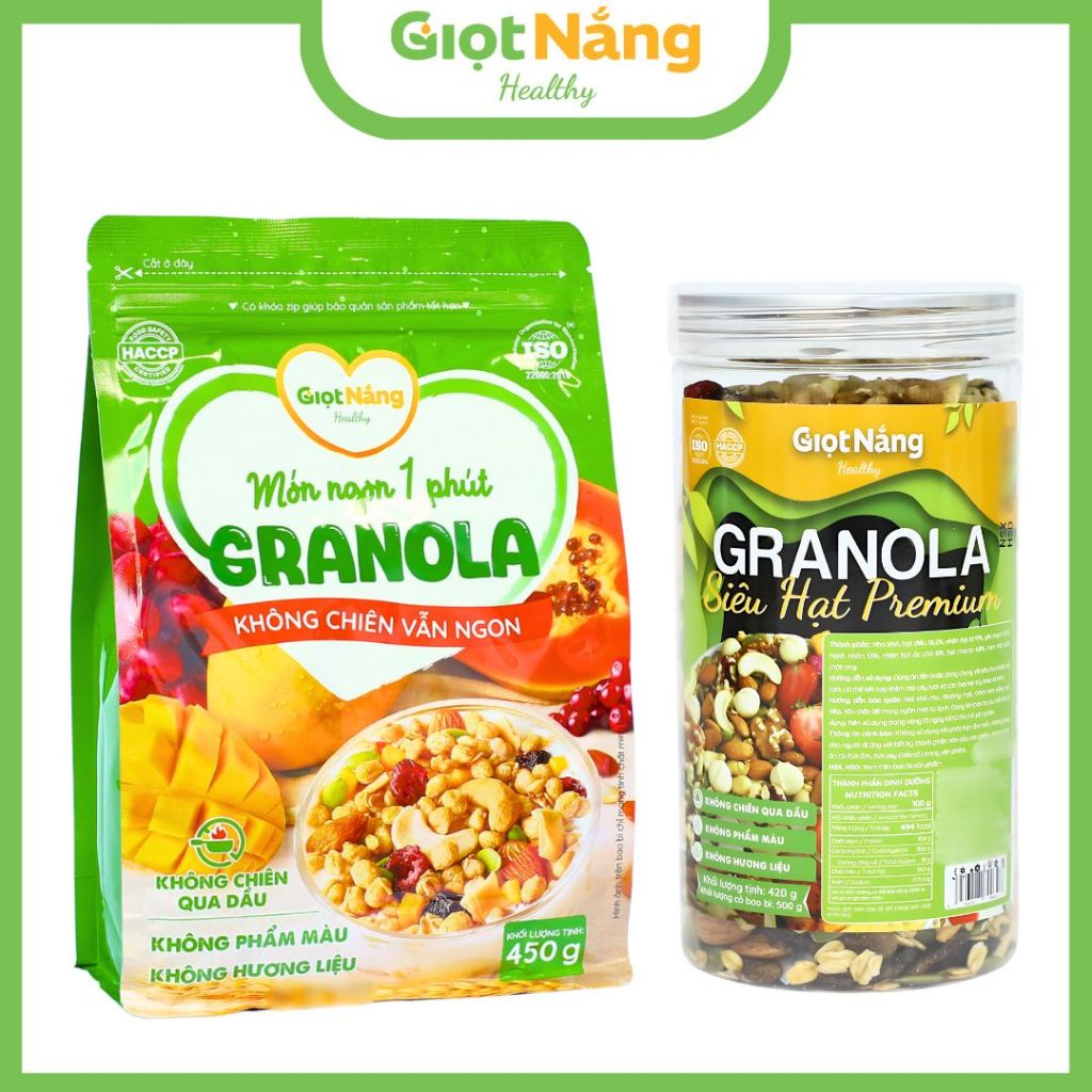 Combo Granola Túi Granola Mới  + Granola Siêu Hạt Premium Từ Nông Sản Giọt Nắng