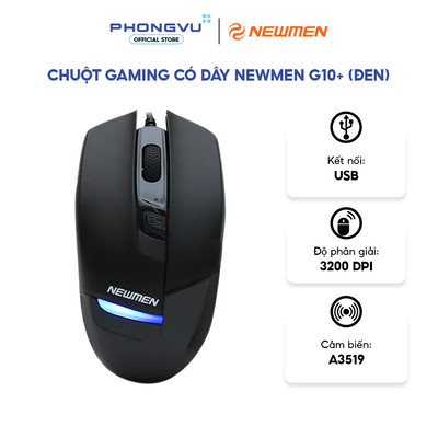 Chuột Máy Tính Có Dây Newmen G10+ (Đen) - 3200 DPI - Switch Kailh - Có LED - Bảo hành 24 tháng