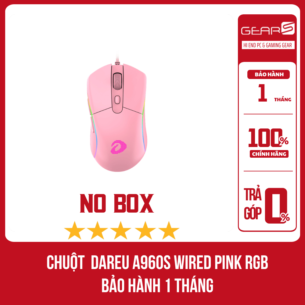 [NEW-NO BOX]Chuột máy tính DAREU A960S Wired USB 800-18000dpi PiNK RGB - Bảo hành 1 Tháng